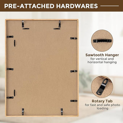 18x24 Frames USA-Sourced Natural Oak Wood Solid Wood Photo Frame Handcrafted Rounded Corner with Mat to 16x20 Picture Display with Real Glass Family Picture, Wedding Photo Mounted
