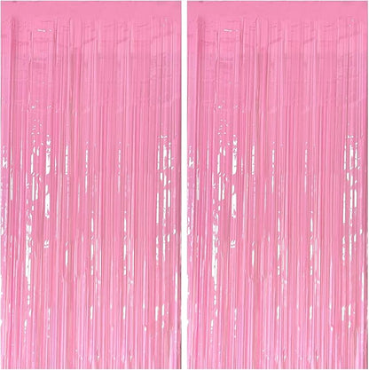 2 Pack Foil Curtain Pink Backdrop Streamers Metallic Tinsel Fringe Curtains Photo Booth Props for Birthday Wedding Engagement Bachelorette Christmas Holiday Celebration Party Decorations