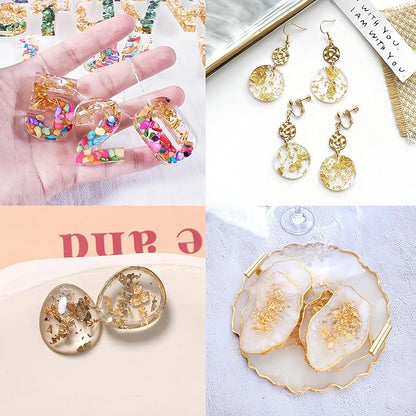 Gold Flakes for Resin, 2 Bottles 10g Imitation Golden Foil Gilding Flake Metallic Leaf for Cake Decoration Chocolate Making Nails Painting Art Crafts with Bamboo Tweezers (Gold, Copper Colors)