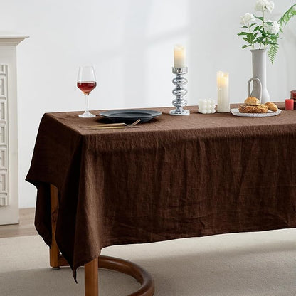 EVERLY 100% Pure Linen Rectangle Tablecloths 60x108Inches for Dining,Buffet Parties,Events,Weddings and Restaurants,Decorative Halloween,Thanksgiving Machine Washable Tablecloths-Chocolate