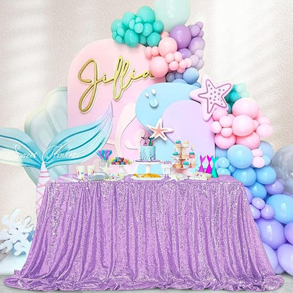 QueenDream Lilac Sequin Tablecloth 60"x102" Mermaid Tablecloth Lavender Glitter Tablecloth for Wedding Birthday Baby Shower Mermaid Decorations