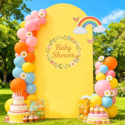 6FT Yellow Arch Backdrop Cover - Polyester Fitted Wedding Arch Stand Covers Round Top Chiara Arch Backdrop Cover for Birthday Party Banquet Photo Background Decoration