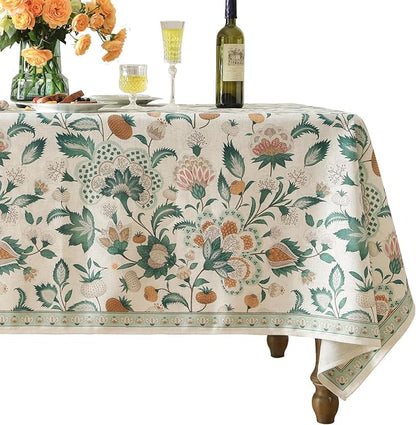 patdrea Designer Green Rectangle Table Cloth,Vintage Italian Floral Country Linen Breathable Tablecloth,Decor Cover for Kitchen Dining,Christmas,Tea Party,Thanksgiving,63"x94"-Tree Life