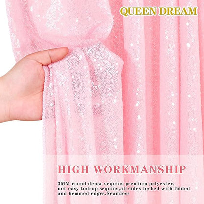 Backdrop Curtain Sequin Fabric 6 Pcs 2ftx8ft Pink Sequin Curtains Backdrop Drapes for Wedding Party Home Decorations