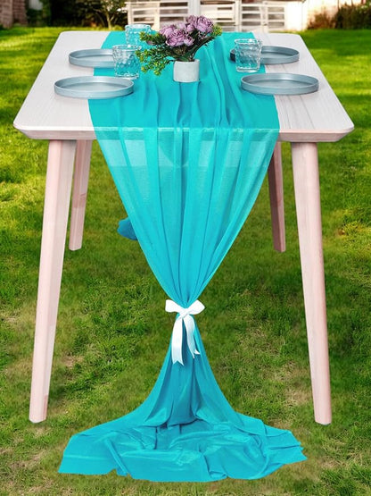 MDS 2 Pack 14ft Chiffon Table Runner 29 x 170 Inches Sheer Wedding Runner Romantic Rustic Table Runner for Wedding Decorations, Birthday Parties, Bridal Shower Party Arch Decor - Peacock Blue