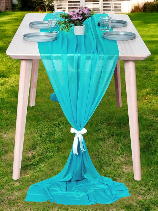 MDS 2 Pack 14ft Chiffon Table Runner 29 x 170 Inches Sheer Wedding Runner Romantic Rustic Table Runner for Wedding Decorations, Birthday Parties, Bridal Shower Party Arch Decor - Peacock Blue