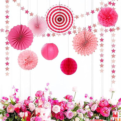 Hot-Pink Rose-Gold Party Decorations Garland - 62ft Twinkle Little Star Hanging Streamers Banner,Birthday Wedding Bridal Baby Shower Bachelorette Engagement Decor Hugtmr