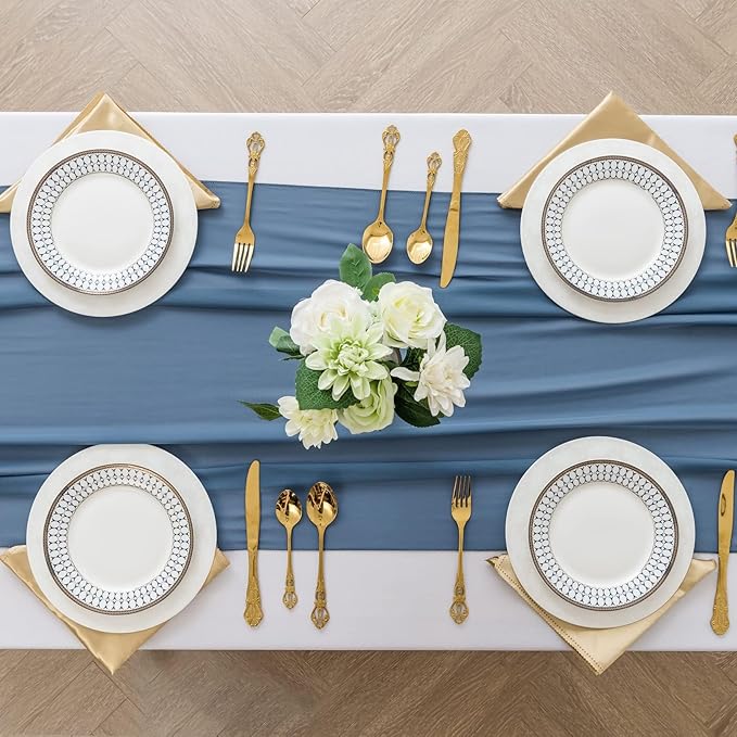 12Pack 9ft Chiffon Table Runner 14x108 Inch Sheer Romantic Table Runner for Wedding Birthday Party Bridal Shower Outdoor Decoration-Dusty Blue