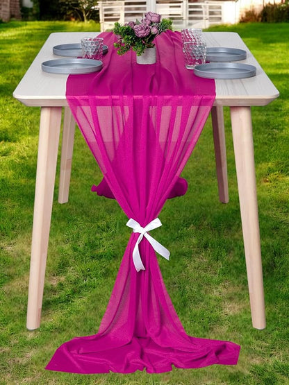 MDS 5 Pack 10ft Chiffon Table Runner 29 x 120 Inches Sheer Wedding Runner Romantic Rustic Table Runner for Wedding Decorations, Birthday Parties, Bridal Shower Party Arch Decor - Magenta