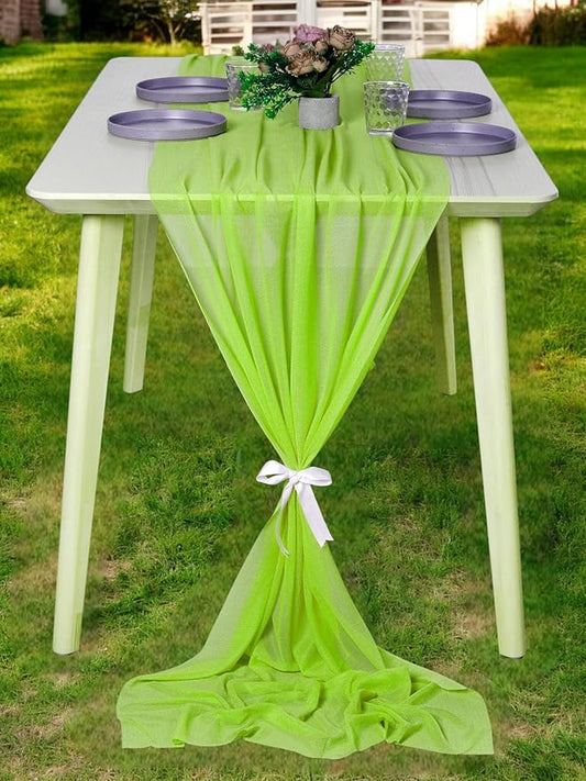 MDS Halloween Chiffon Table Runner - 20 Pack, 29 x 170 Inches, 14ft Each - Sheer Spooky Table Runners for Haunted House Parties, Trick-or-Treat Tables, Witchy Décor, Wedding & Events - Parrot Green