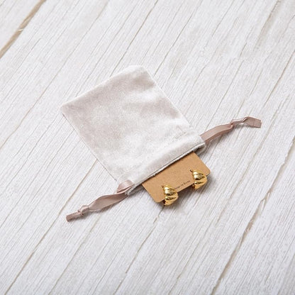 QIANF 12pcs Light Champagne Velvet Drawstring Bags 3x4 inches Glossy Small Velvet Cloth Gift Bags Jewelry Pouches for Storage Wedding Party Favor Christmas