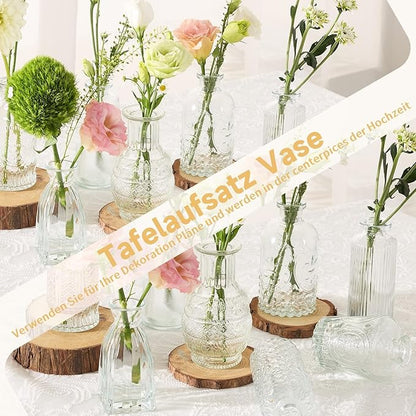 12pcs Mini Bud Vases As Wedding Centerpieces for Tables,Clear Bud Vases for Flowers,Small Flower Vases Suitable for Birthday Party,Anniversary,Wedding Reception,Baby Shower (Clear)