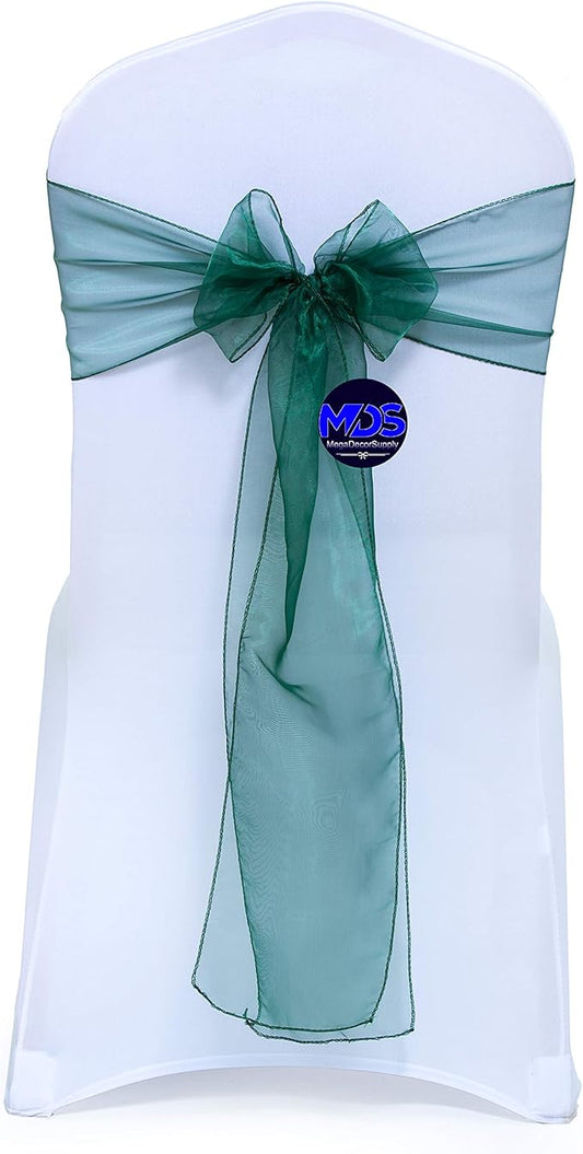 MDS Pack of 100 PCS Organza Chair Sashes Wider Dining Chair Bows Ribbon Tie Back for Wedding Party Birthday Bridal Shower Reception Event Banquet Home Chair Cover Decoration - Hunter Green