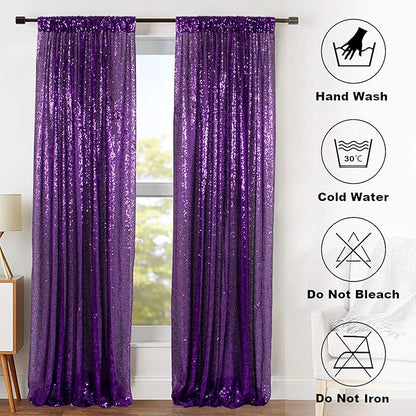 ShinyBeauty Sequin Curtains 2 Panels Purple 2FTx8FT Sequin Photo Backdrop Royal Purple Sequin Backdrop Curtain Pack of 2 Shimmer Fabric Backdrop Party Photographic Studio Photo Backgrounds
