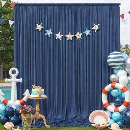 20×12ft Navy Blue Wrinkle Free Backdrop Curtain for Wedding Parties, 4 Panels 5×12ft Long Soft Silky Polyester Backdrop Drapes Photo Back Drop Curtains for Birthday Photography Background Cloth