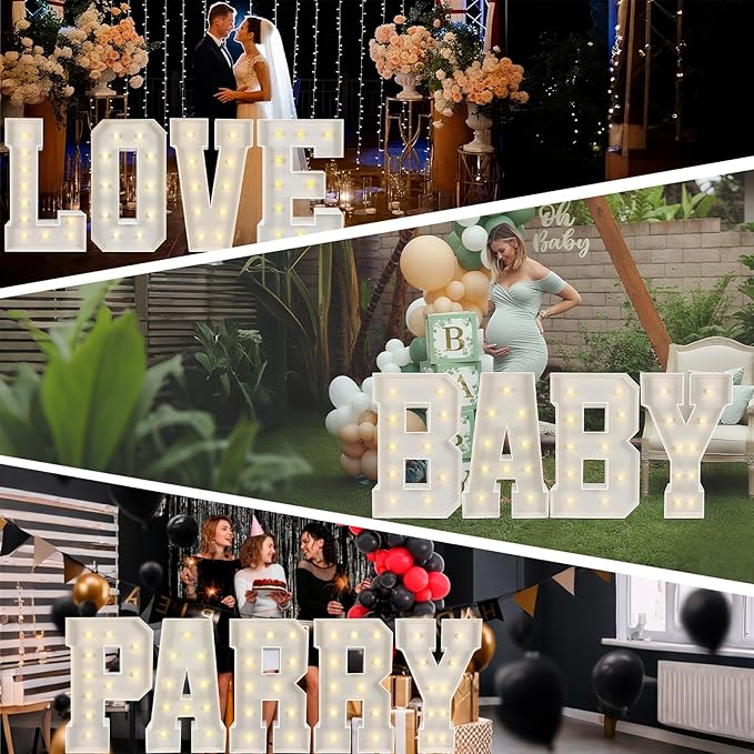 Marquee Light Up Letters: 3FT Large Decorative Signs for Party Decorations Baby Shower Birthday Wedding Engagement Anniversary, 3 Feet Tall Pre-Cut DIY Foamboard Letter C - Easy to Assemble