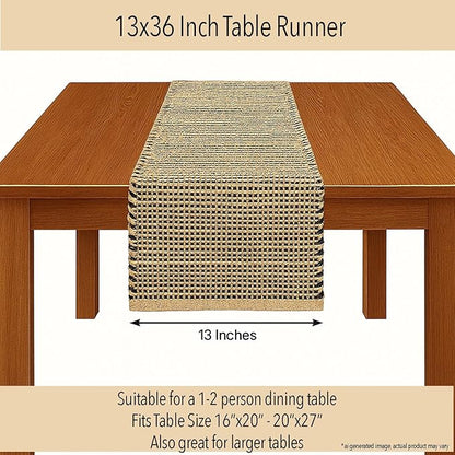Chardin home Natural Jute Table Runner 13x36 Inch – Vintage Boho Rustic Table Decor – Handwoven Table Runner in Natural Jute and Black – Farmhouse Dining or Console Table Accent