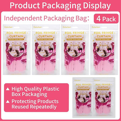 Picoway 4 Pack Pink Foil Fringe Tinsel Backdrop Curtains, Birthday Engagement Bachelorette Party Decorations, Photo Booth Props Door Streamers Curtain