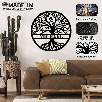 Personalized Wedding Gift for Couple, Custom Tree of Life Metal Wall Art Sign, Monogram Family Last Name Outdoor Decor Sign, Christmas Valentine's Day Housewarming Gifts
