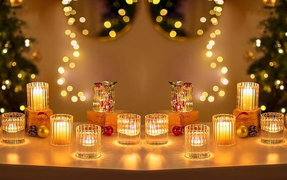 Hewory 24PCS Small Glass Hurricane Candle Holders Bulk - Short Clear Cylinder Vases for Centerpieces, Low Ribbed Vase for Wedding Reception Anniversary Baby Shower Events Party Home Table Decor