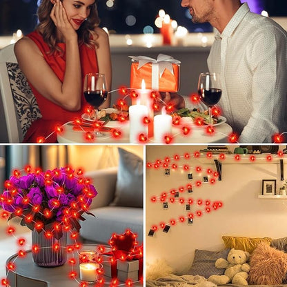 2 Pack Valentine’s Day Red Heart Fairy String Lights 16FT 50 LEDs Valentine's Day Lights Battery Powered Mother Day Decor