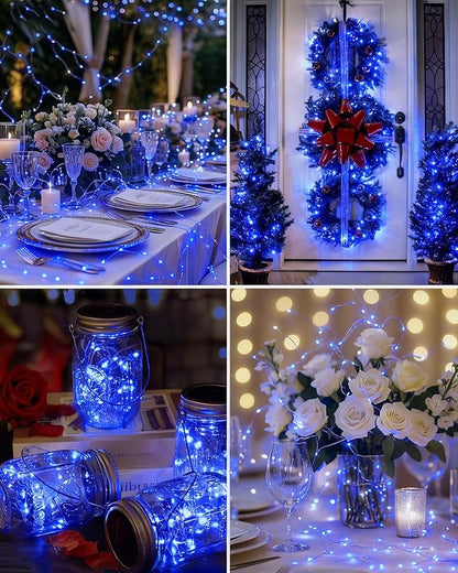 btfarm 6 Pack Fairy Lights Battery Operated, 7FT 20 LED Mini String Lights Waterproof Silver Wire for Mason Jars Centerpiece Table Crafts Bedroom Christmas Decoration, Blue