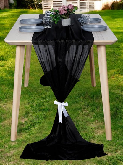 MDS 15 Pack 10ft Chiffon Table Runner 29 x 120 Inches Sheer Wedding Runner Romantic Rustic Table Runner for Wedding Decorations, Birthday Parties, Bridal Shower Party Arch Decor - Black