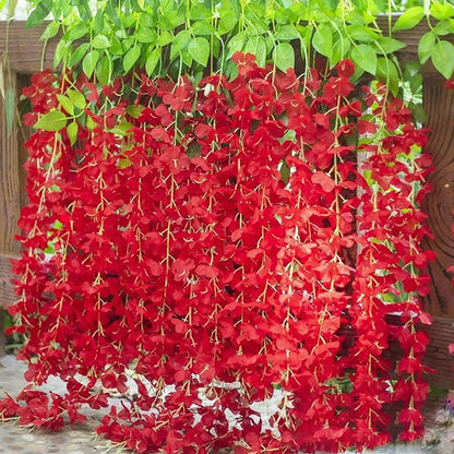 12 Pack Red Wisteria Hanging Flowers Garland, 3.77 Feet Artificial Flower Vines, Fake Wisteria, Artificial Vines Hanging Garland for Backdrop Outdoor Yard Garden Decor
