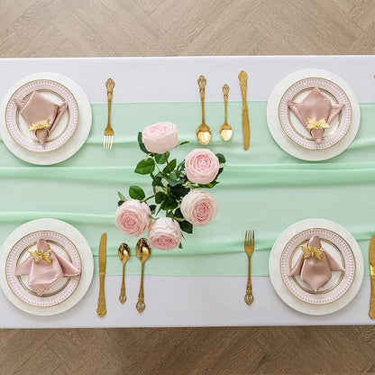 12Pack 9ft Chiffon Table Runner14x108 Inch Sheer Romantic Table Runner for Wedding Birthday Party Bridal Shower Outdoor Decoration-Mint
