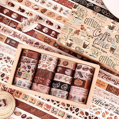 20 Rolls Coffee Theme Washi Tape Set, Writable Decorative Tapes for Scrapbooking, Bible Journaling, Bullet Journaling, 0.6"x79" per Roll