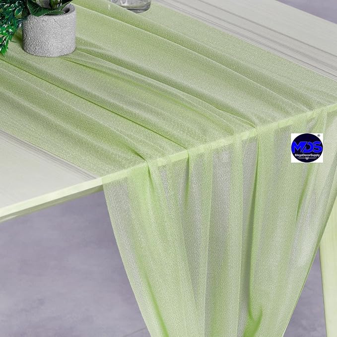 MDS Halloween Chiffon Table Runner - 20 Pack, 29 x 170 Inches, 14ft Each - Sheer Spooky Table Runners for Haunted House Parties, Trick-or-Treat Tables, Witchy Décor, Wedding & Events - Sage Green