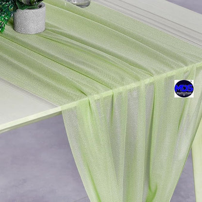 MDS 10 Pack 10ft Chiffon Table Runner 29 x 120 Inches Sheer Wedding Runner Romantic Rustic Table Runner for Wedding Decorations, Birthday Parties, Bridal Shower Party Arch Decor - Sage Green