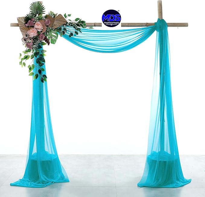 MDS Halloween Chiffon Draping Fabric - 2 Panel, 30" Wide x 75ft Long - Sheer Spooky Arbor & Canopy Drapery for Haunted House Backdrops, Party Ceilings, DIY Costumes & Themed Events - Peacock Blue