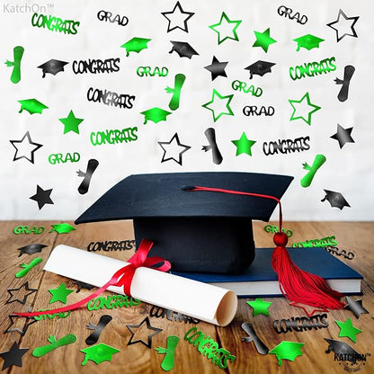 KatchOn, Shiny 2025 Congrats Grad Confetti - Pack of 1000 | Green and Black Graduation Confetti Class of 2025 Decorations | Graduation Decorations 2025