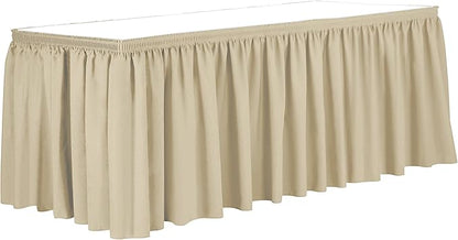 Ultimate Textile Pleat Polyester Fabric Table Skirt - Machine Washable Flame Resistant with Clips for Events, Weddings & Trade Shows, Cut & Sewn in Paterson, NJ - Tan, 7' Shirred Pleat