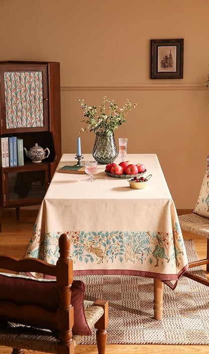patdrea Designer Beige Rectangle Tablecloth,Vintage French Linen Trees Pattern Table Cloth,Decoration Table Cover for Kitchen Dining Christmas,Thanksgiving,Tea Party,55"x79"-Tatiana D