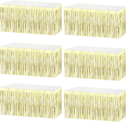 6 Pack 29x108 Inch Metallic Foil Fringe Tinsel Table Skirts Banner for Rectangle Tables Streamer Garland Backdrop for Wedding, Birthday, Parade Floats, Valentine's Day Party Decoration(Light Gold)