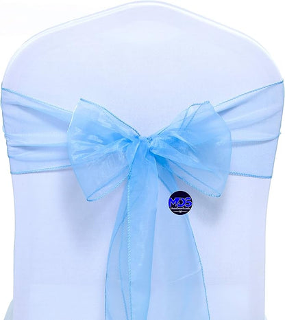 MDS Pack of 75 PCS Organza Chair Sashes Wider Dining Chair Bows Ribbon Tie Back for Wedding Party Birthday Bridal Shower Reception Event Banquet Home Chair Cover Decoration - Baby Blue