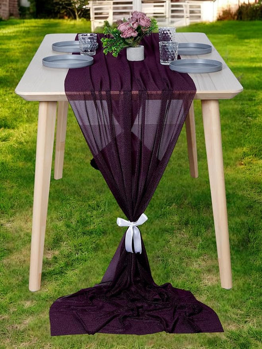 MDS 20 Pack 10ft Chiffon Table Runner 29 x 120 Inches Sheer Wedding Runner Romantic Rustic Table Runner for Wedding Decorations, Birthday Parties, Bridal Shower Party Arch Decor - Eggplant