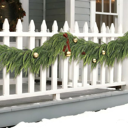 16FT Christmas Norfolk Pine Garland -1PCS, Artificial Pine Needles Garlands Faux Greenery Fake Garland for Holiday Fireplace,Table,Window,Stairs,Mante,Indoor Outdoor Decor
