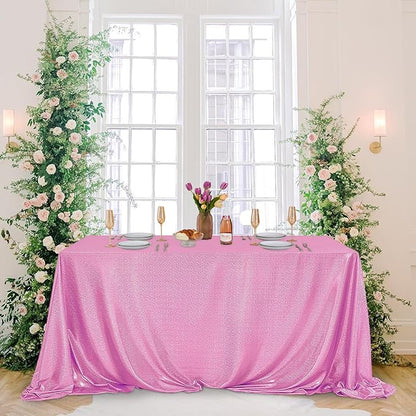 Fitable 2 Pack Pink Sequin Tablecloth for Parties 90x132 Inch - Sparkle Glitter Table Cloth Laser Rectangle Overlay for Wedding Baby Shower Ceremony Birthday Holiday Banquet