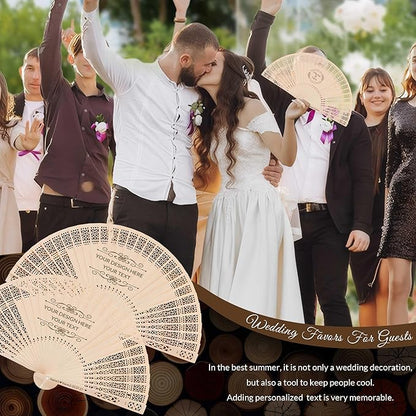10 PCS Custom Fans Personalized Folding Fans for Line Dancing Wooden Hand Fan Wedding Favors Bulk Fans for Guests Party Event Use (Style09)