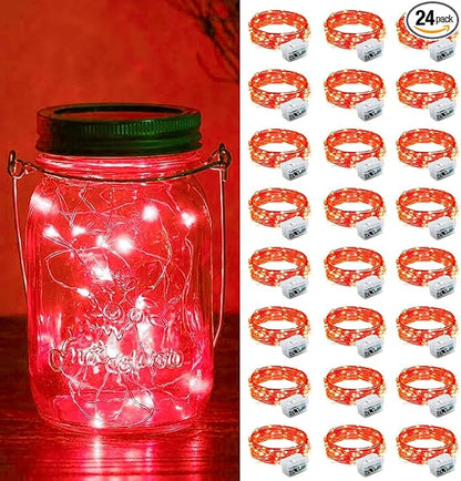 ZGWJ 24 Pack Fairy Lights Battery Operated, 7ft 20 Mini LED Fairy String Lights Silver Wire 3 Modes for DIY, Parties, Wedding, Bedroom, Halloween Christmas Decoration Red