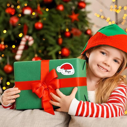 CALLIE Personalized Christmas Stickers with Custom Name, Waterproof Custom Christmas Name Tags Stickers, Peel and Stick Christmas Gift Tags (Santa Hat)