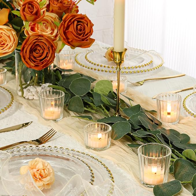24 Pcs Ribbed Clear Votive Candle Holders – Glass Tea Light Candle Holder for Weddings, Baby Showers, Home Decor, Party Centerpieces, and Table Decoration