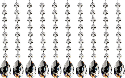 Fushing 10Pcs 1ft Teardrop Crystal Strands, Hanging Beads Chain Garland, Chandelier Pendants Parts Glass Beads (50mm, Clear)