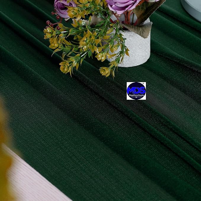 MDS 15 Pack 10ft Chiffon Table Runner 29 x 120 Inches Sheer Wedding Runner Romantic Rustic Table Runner for Wedding Decorations, Birthday Parties, Bridal Shower Party Arch Decor - Hunter Green