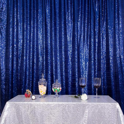 SquarePie Sequin Backdrop Not See Through Thick Background Glitter Curtain Party 6FT x 6FT Navy Blue