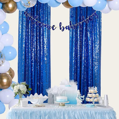 ShinyBeauty Royal Blue Sequin Curtains 2FTx8FT - 4 Panels Sparkly Backdrop for Photo Shoots, Baby Showers, Parties & Events - Elegant & Durable Glitter Background