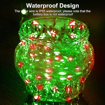btfarm 12 Pack Fairy Lights Battery Operated [3 Modes], 7ft 20 Led Twinkle Lights String Lights Waterproof Bulk Small Mini Silver Wire for Christmas Mason Jars Wedding Table Centerpiece, Red Green